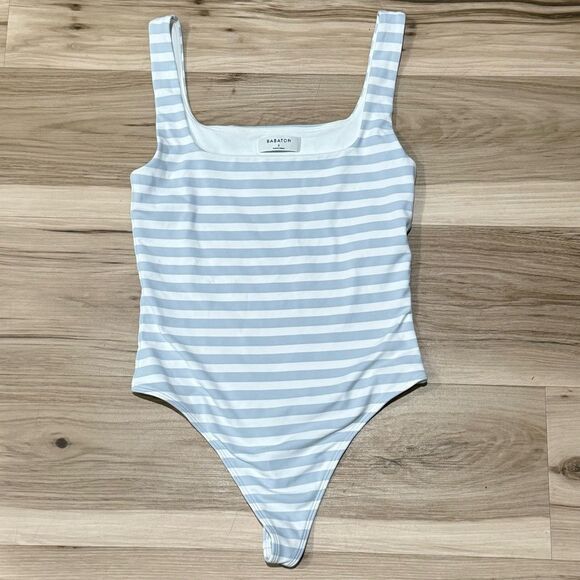 Aritzia Babaton Striped One Piece White Blue Bodysuit Women’s Small - Picture 2 of 5
